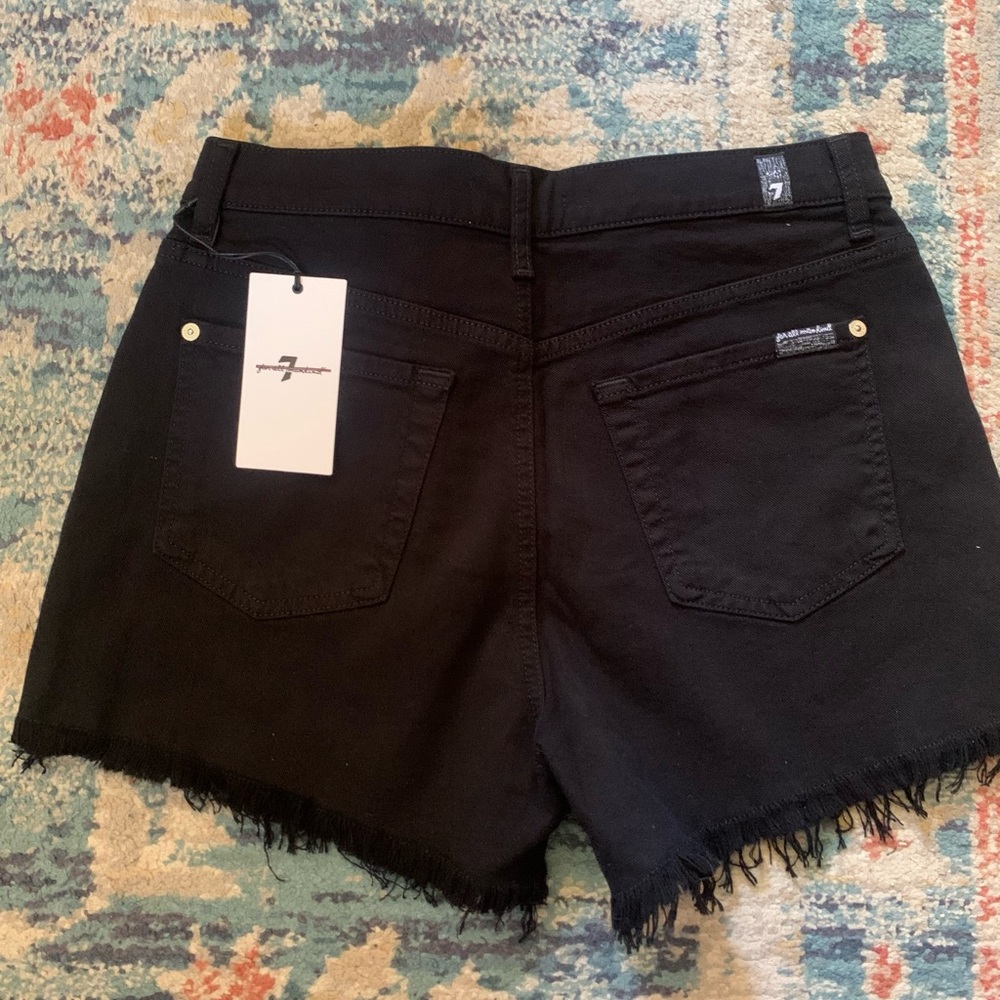7 For All Mankind Black High-Rise Denim Cutoff Shorts